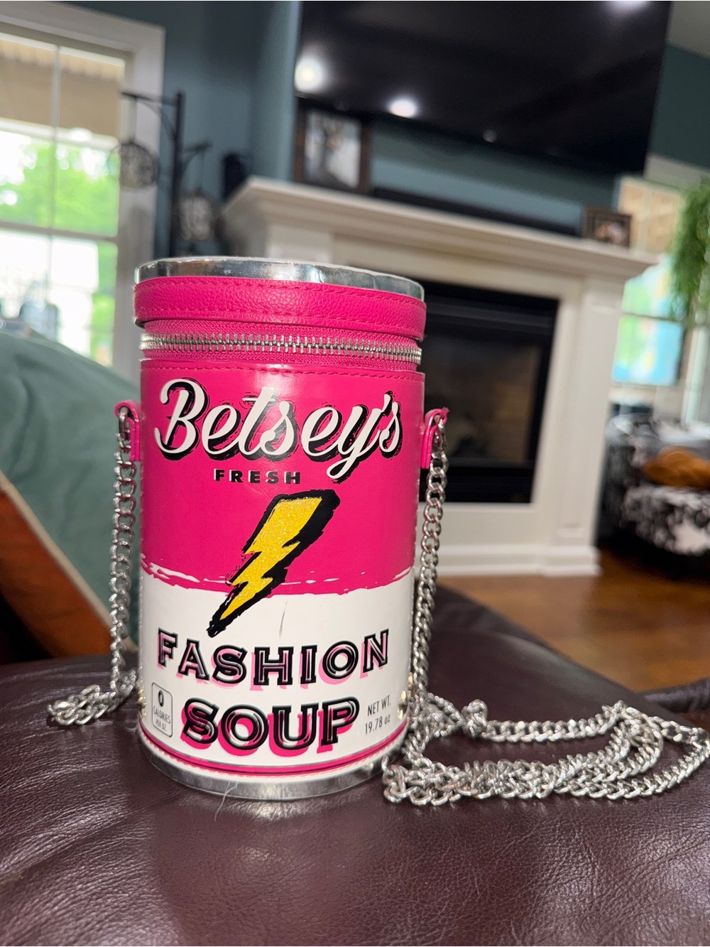 Betsey Johnson Pink and White Fashion Soup Can Crossbody